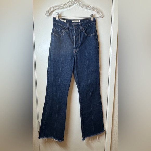 Levi’s Premium Women’s Ribcage Boot Dark Blue Wash Button Fly Blue Jeans Size 25 - Picture 6 of 14